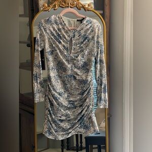 Maje NWT Draped Blue and Cream silver sequined mini dress FR 36